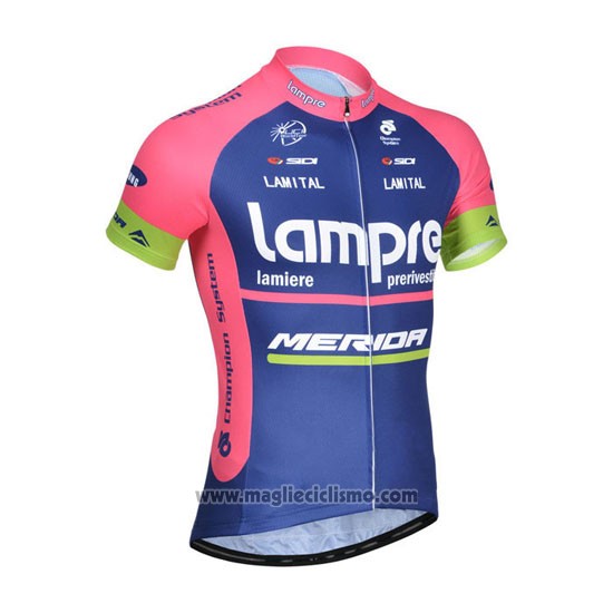 2014 Abbigliamento Ciclismo Lampre Merida Rosa e Blu Manica Corta e Salopette